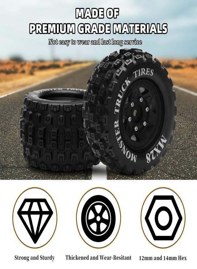 إطارات سيارات التحكم عن بعد MX28 F/R مقاس 2.8 بوصة مع محول سداسي 12 مم/14 مم، مجموعة عجلات وإطارات سيارات التحكم عن بعد بمقياس 1/10، إطارات شاحنات التحكم عن بعد لسيارات Arrma Big Rock Granite وTraxxas Rustler Stampede، مجموعة VORTEKS 3S من 4 قطع (النمط B) - أسود - Image 5